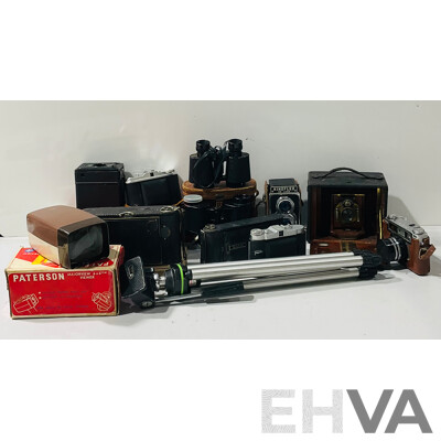 Large Collection of Vintage Camera and Camera Gear Including Kinoflex De Luxe, Paterson Majorview 6x6cm Viewer and Much More