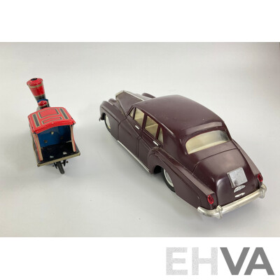 Vintage Battery Powered Rolls Royce and Pressed Steel Steam Locomotive, Made in Japan