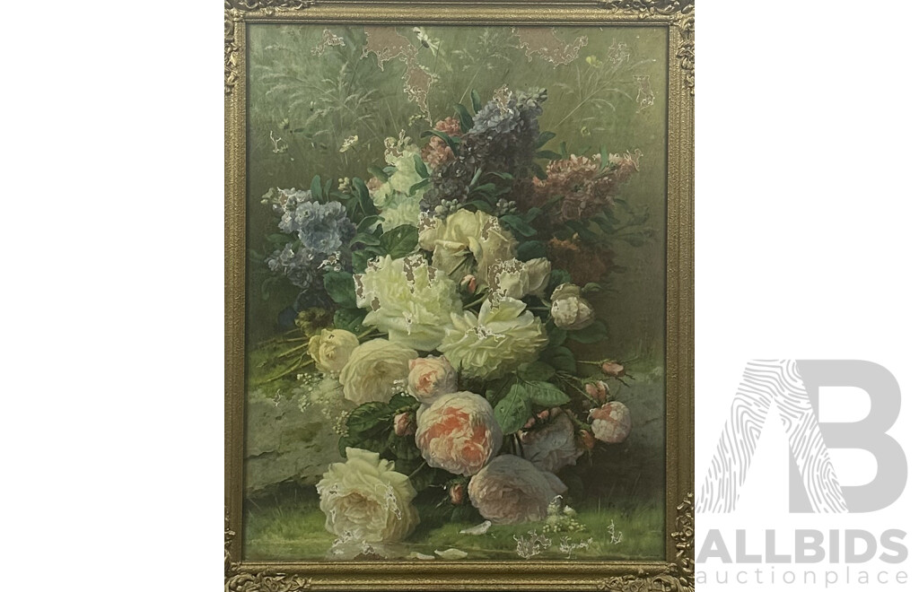 Artist Unknown, Still Life with Roses, Reproduction Vintage Print, 80 x 65 cm (frame)
