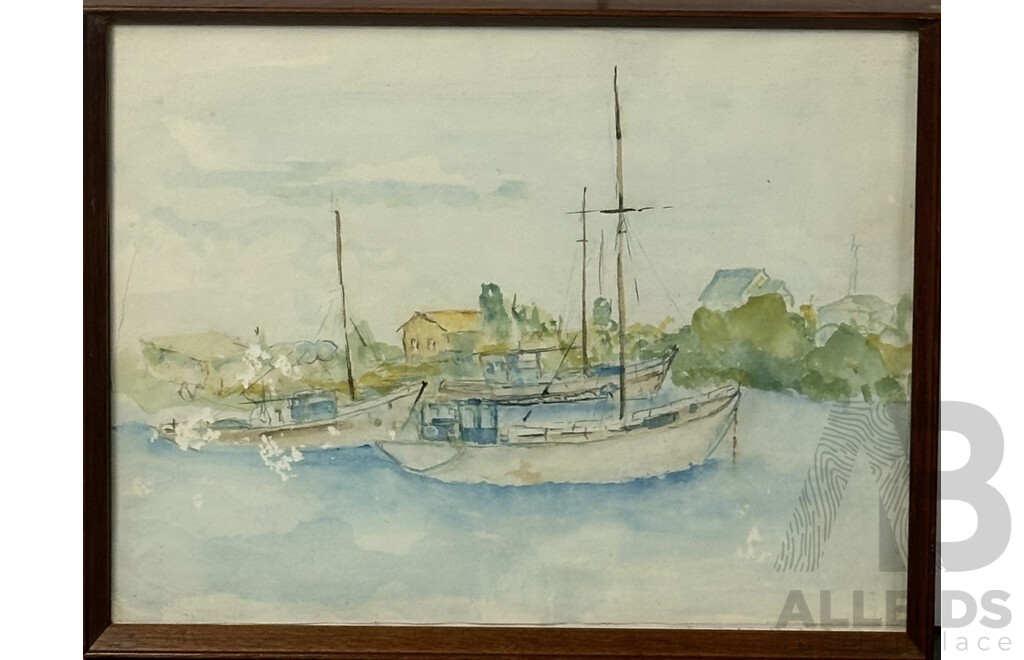 James Scott-Findlay, (Australian, 20th Century), Moored Boats, Vintage Watercolour on Paper, 32 x 40 cm (frame)