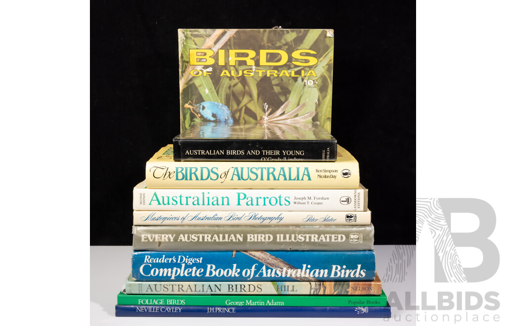 Collection Books Relating to Australian Birds Including Australian Parrots Illustrated by W T Cooper, Neville Cayley by J H Prince, Foliage Birds by G M Martins and More