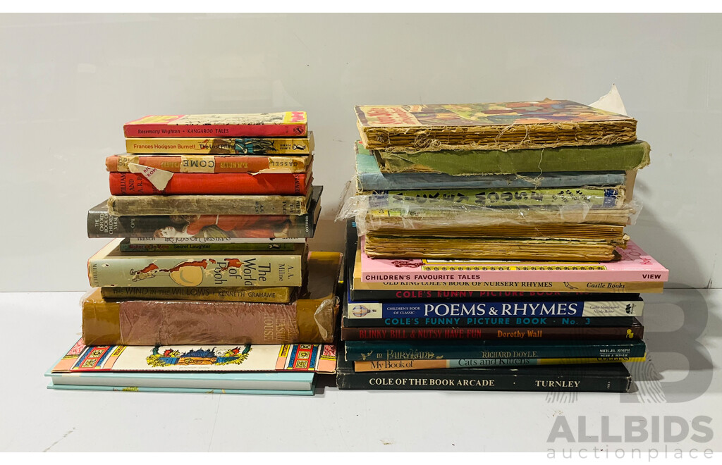 Collection Vintage and Other Childrens Books Including Multiple Coles Funny Picture Book, Nursery Rythmes, Classic Literature  and More