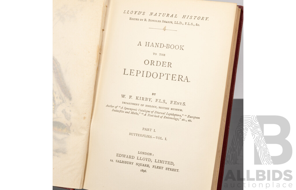 Lloyds Natural History, Butterflys,  W F Kirby, Edward Lloyd LTD, 1896, Volumes 1 to 5 Along with Lloyds Natural History Marsupials by R Lydekker, All HArdcovers