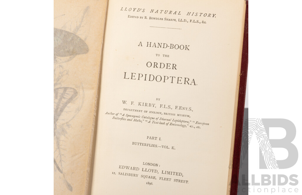 Lloyds Natural History, Butterflys,  W F Kirby, Edward Lloyd LTD, 1896, Volumes 1 to 5 Along with Lloyds Natural History Marsupials by R Lydekker, All HArdcovers