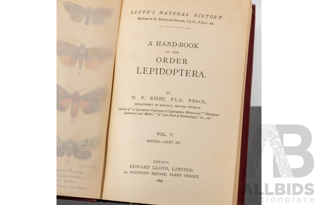 Lloyds Natural History, Butterflys,  W F Kirby, Edward Lloyd LTD, 1896, Volumes 1 to 5 Along with Lloyds Natural History Marsupials by R Lydekker, All HArdcovers