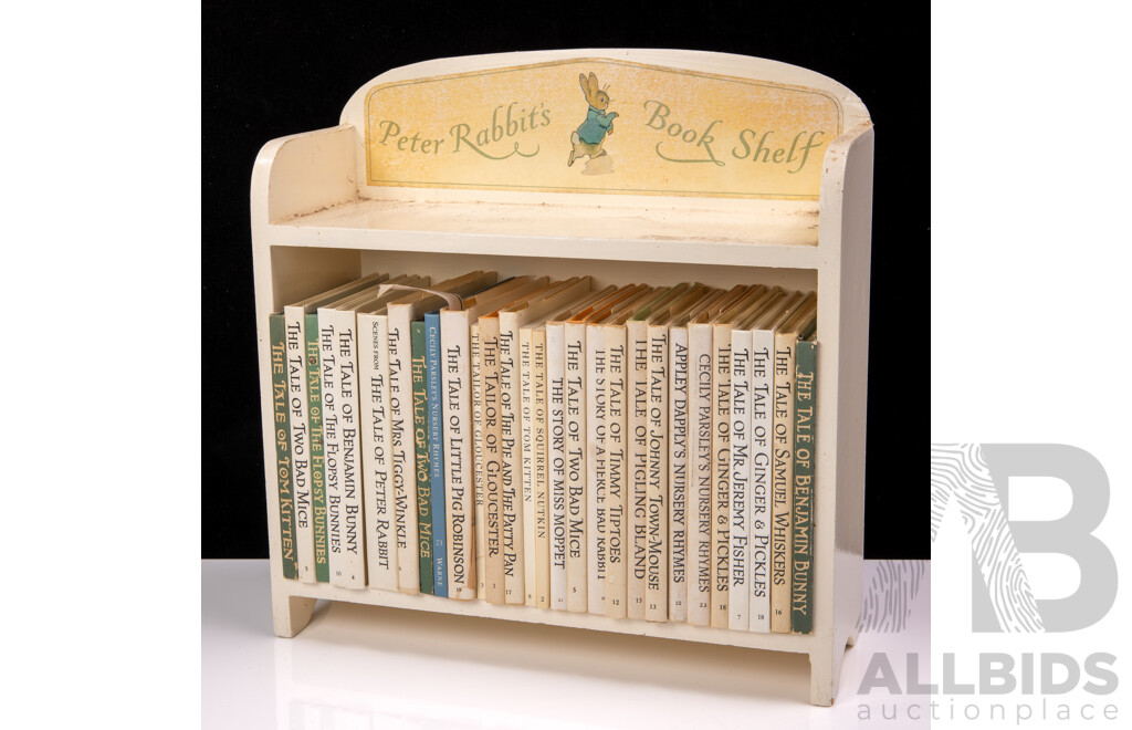 Collection Vintage Beatrix Potter Hardcover Books in Vintage Peter Rabbit Wooden Bookshelf