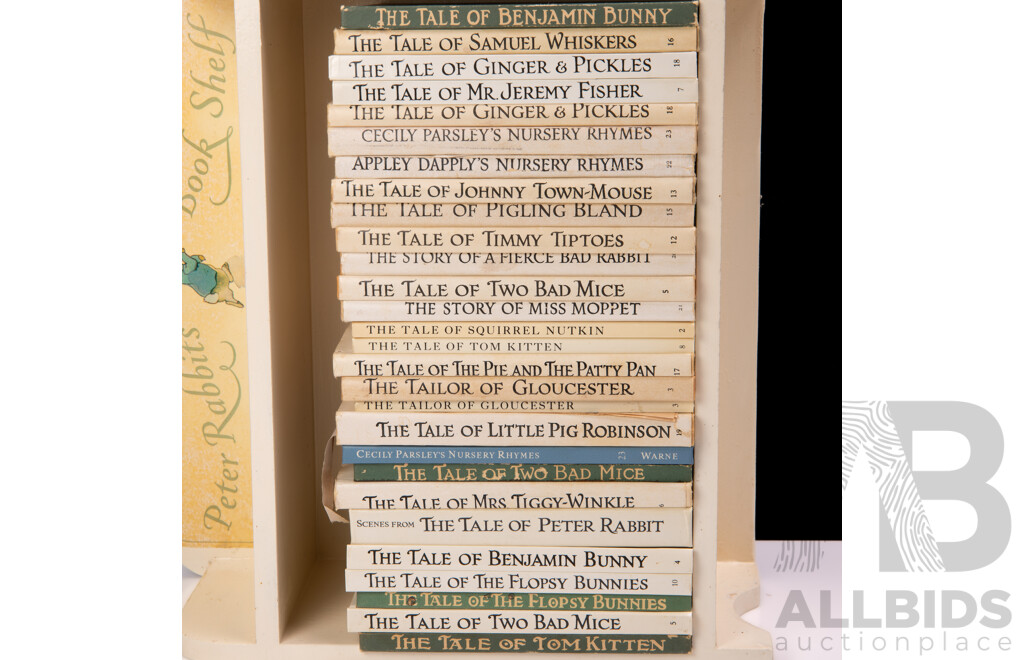 Collection Vintage Beatrix Potter Hardcover Books in Vintage Peter Rabbit Wooden Bookshelf