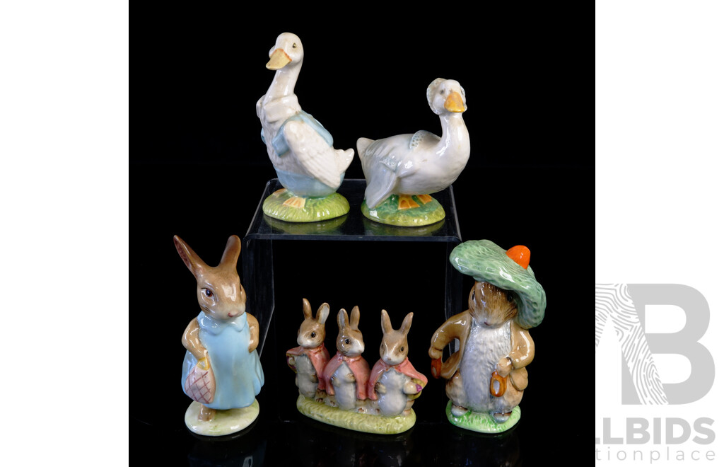 Collection Five English Beswick Porcelain Beatrix Potter Figurines