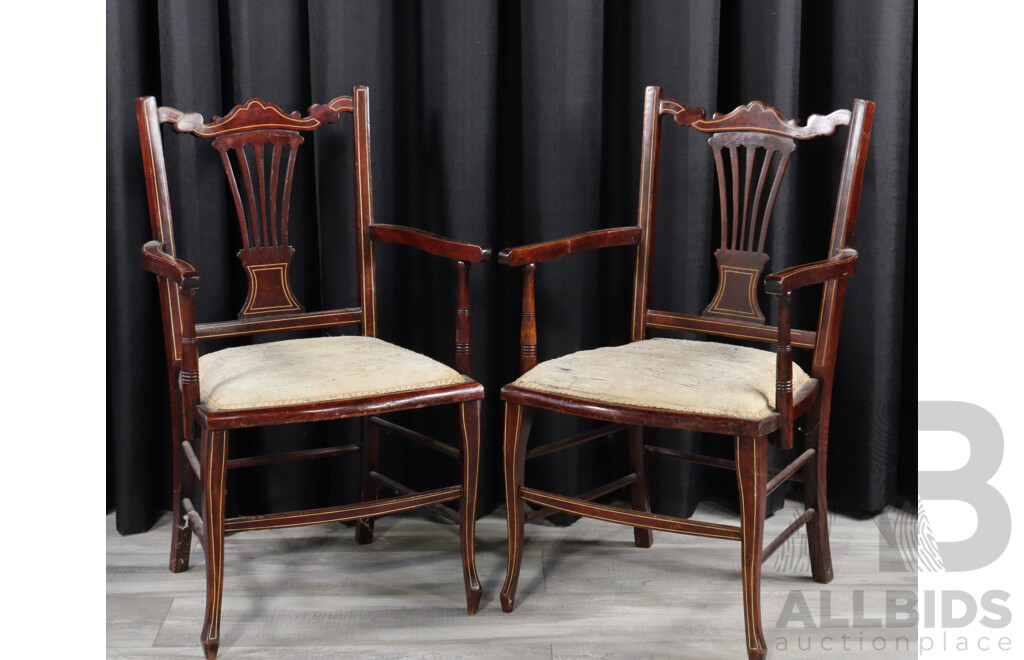 Edwardian Mahogany Five Piece Parlour Suite with String Inlay