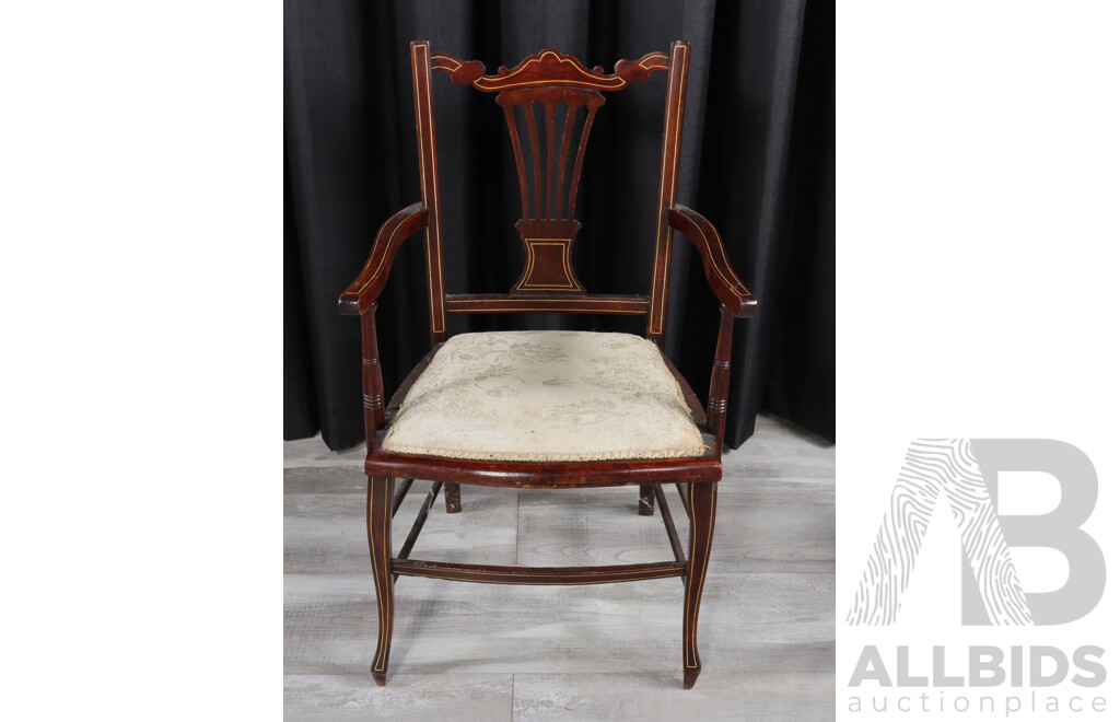 Edwardian Mahogany Five Piece Parlour Suite with String Inlay