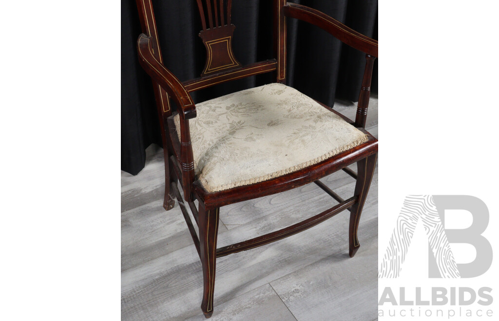 Edwardian Mahogany Five Piece Parlour Suite with String Inlay