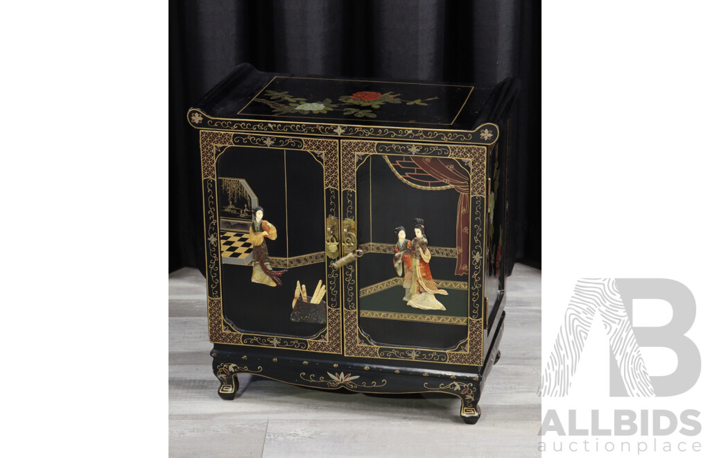 Small Chinese Two Door Cabinet with Applied Stones