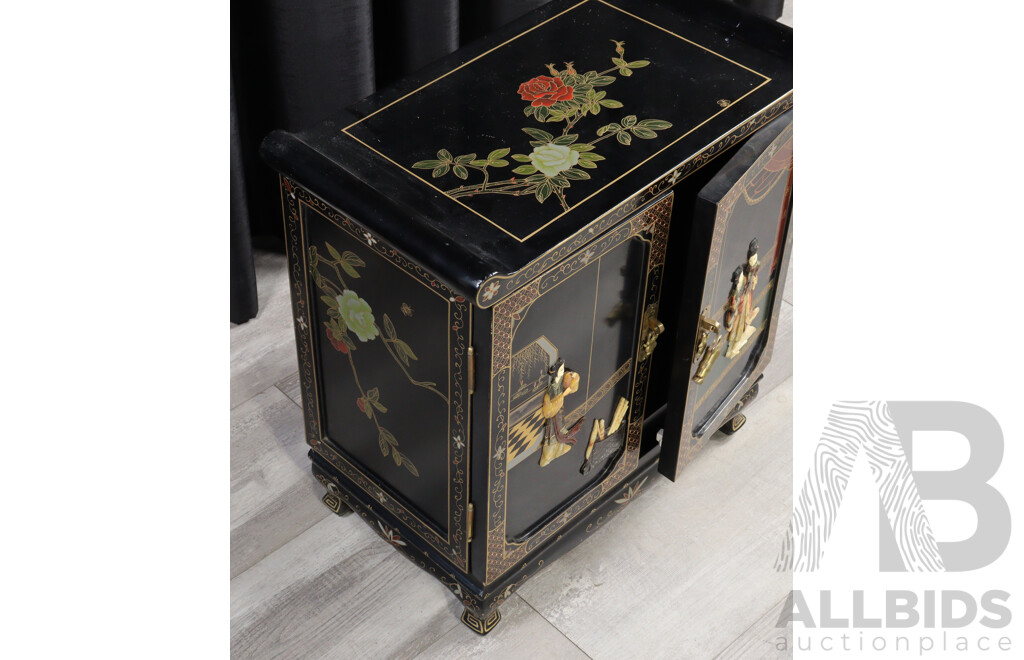 Small Chinese Two Door Cabinet with Applied Stones