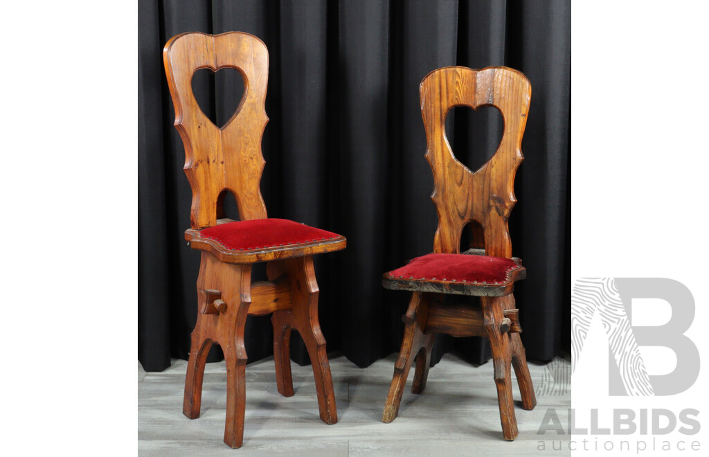 Pair of Rustic Pine Tudor Style Dining Chairs