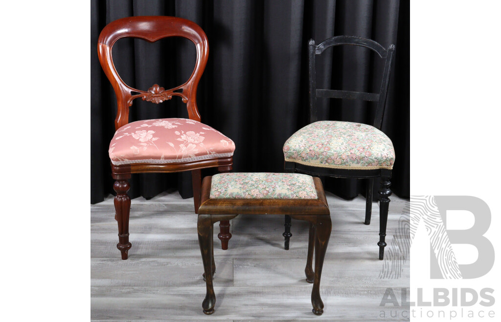 Oak Footstool with Two Chairs