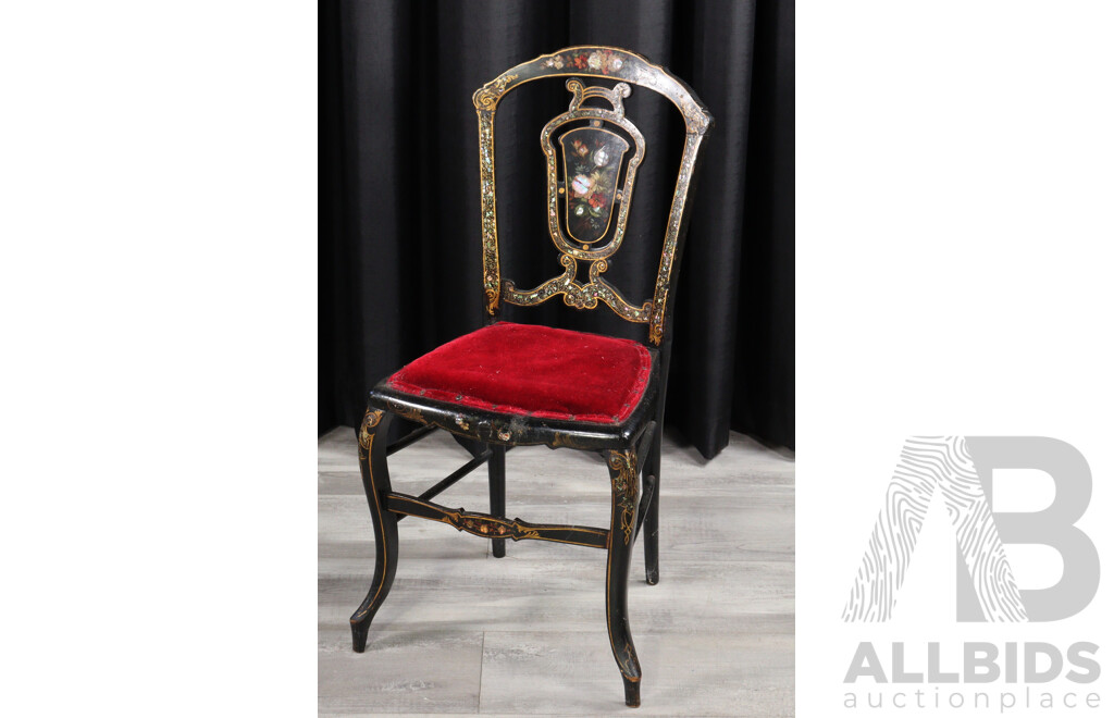 Hand Painted French Boudoir Chair with Mother of Pearl Inlay