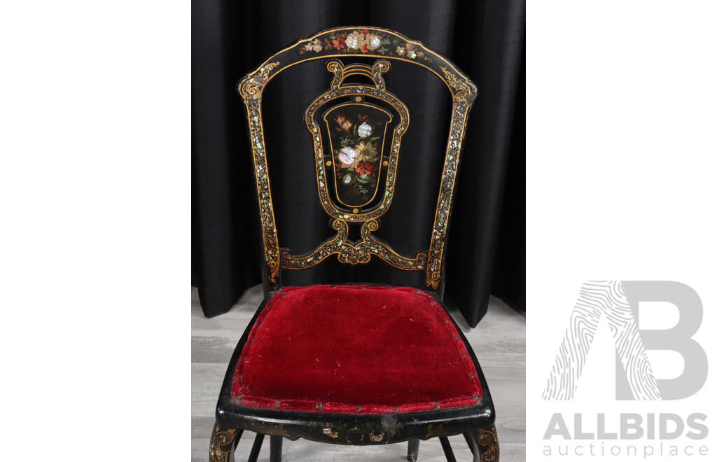 Hand Painted French Boudoir Chair with Mother of Pearl Inlay