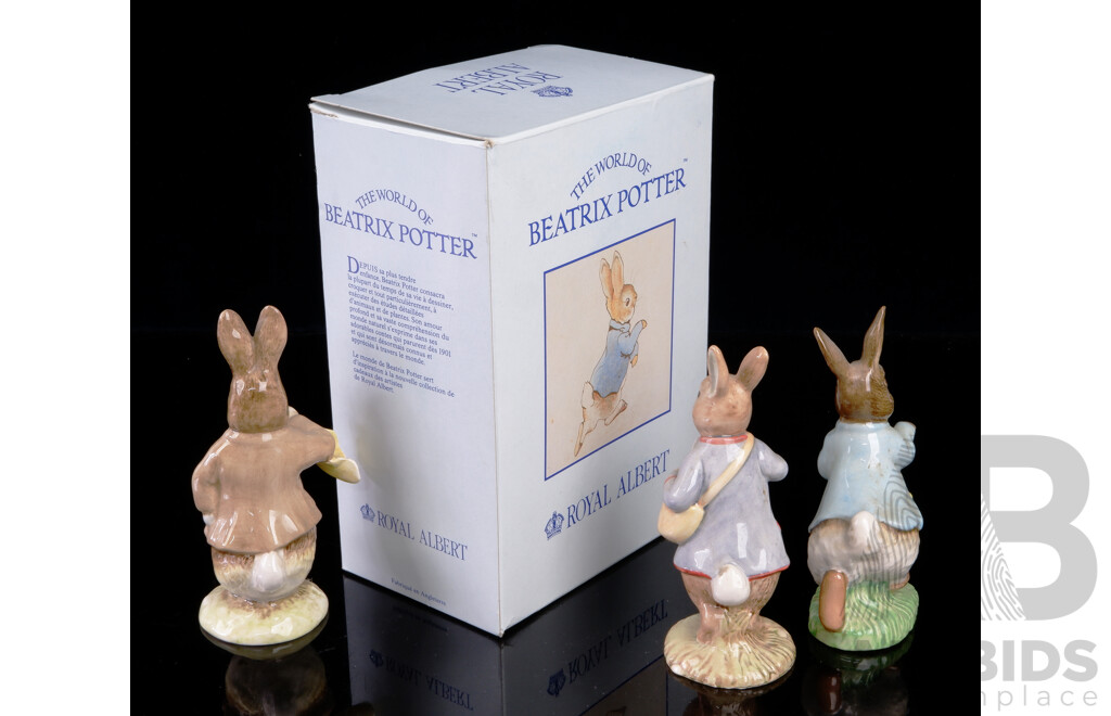 Collection Three Royal Albert Porcelain Beatrix Potter Figurines Comprising Peter Rabbit, Peter with Postbag, Benjamin Ate a Lettuce Leaf