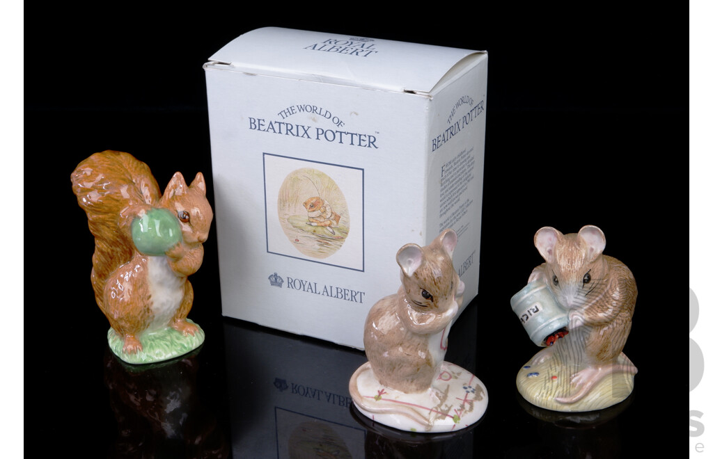 Collection Three Royal Albert Porcelain Beatrix Potter Figurines Comprising Squirrel Nutkin, No More Twist & Hunca Munca Spills the Beads