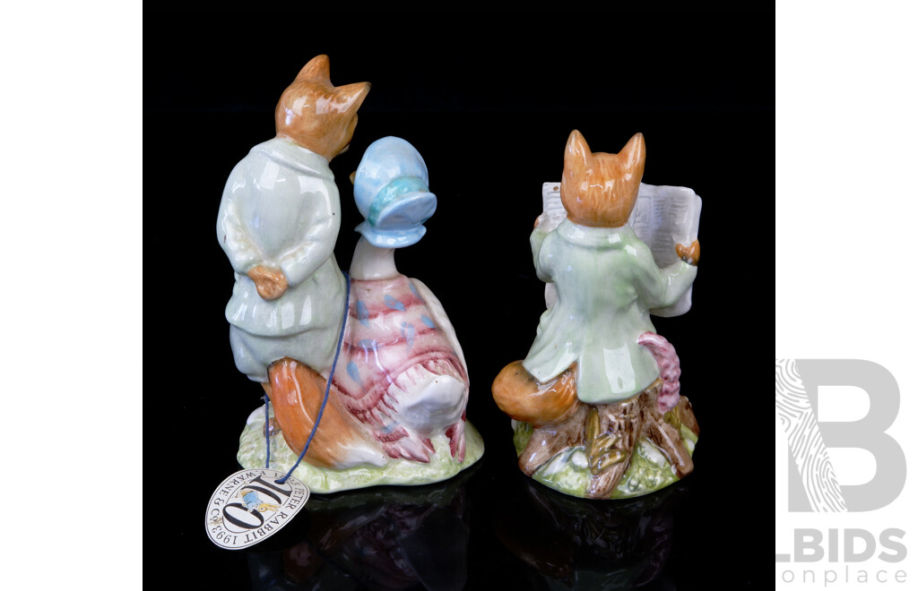 Two Royal Albert Porcelain Beatrix Potter Figurines Comprising Jemima Puddleduck with Foxy Whiskered Gentleman & Foxy Reading