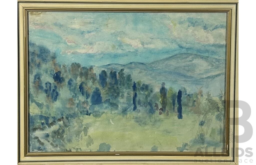 Artist Unknown, (20th Century), Blue Forest, Vintage Watercolour, 60 x 80 cm (frame)