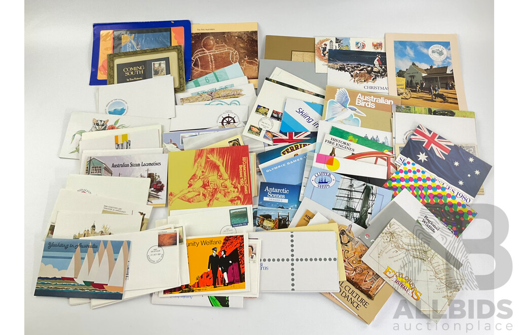 Collection of Australian Stamp Packs, Examples From Late 1970's to 1980's, Antartic Territory, Selected Issues, Some Matching First Day Covers