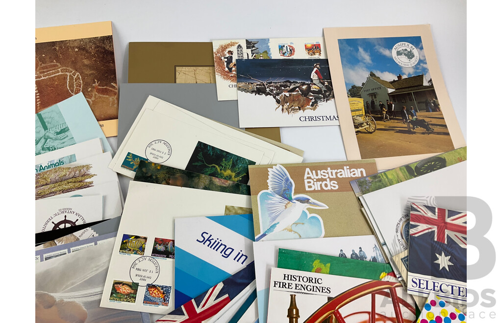 Collection of Australian Stamp Packs, Examples From Late 1970's to 1980's, Antartic Territory, Selected Issues, Some Matching First Day Covers