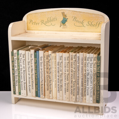 Collection Vintage Beatrix Potter Hardcover Books in Vintage Peter Rabbit Wooden Bookshelf