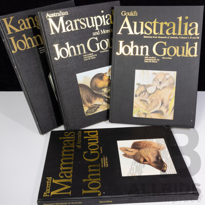 Collection Four John Gould Volumes Comprising Placental Mammals, Australian Marsupials and Monotremes, Kangaroos, Goulds Australia, All Hardcovers in Slip Cases