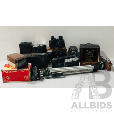 Large Collection of Vintage Camera and Camera Gear Including Kinoflex De Luxe, Paterson Majorview 6x6cm Viewer and Much More