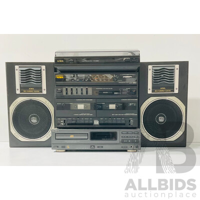 Component AIWA Stereo System Including PX-E5550 Stereo Turntable, 5 Band Graphic Equalizer Compact Disc Player and Pair of SX-M550 Two Way Bass Reflex Speakers