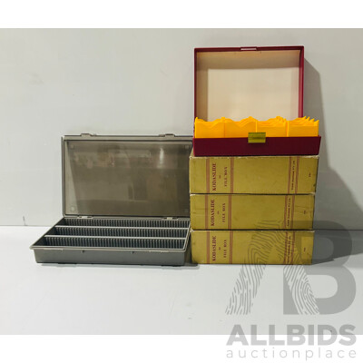 Collection of Vintage Film and Media Storage Including 3 Kodaslide 400 File Boxes and 150 Slot Slide Container