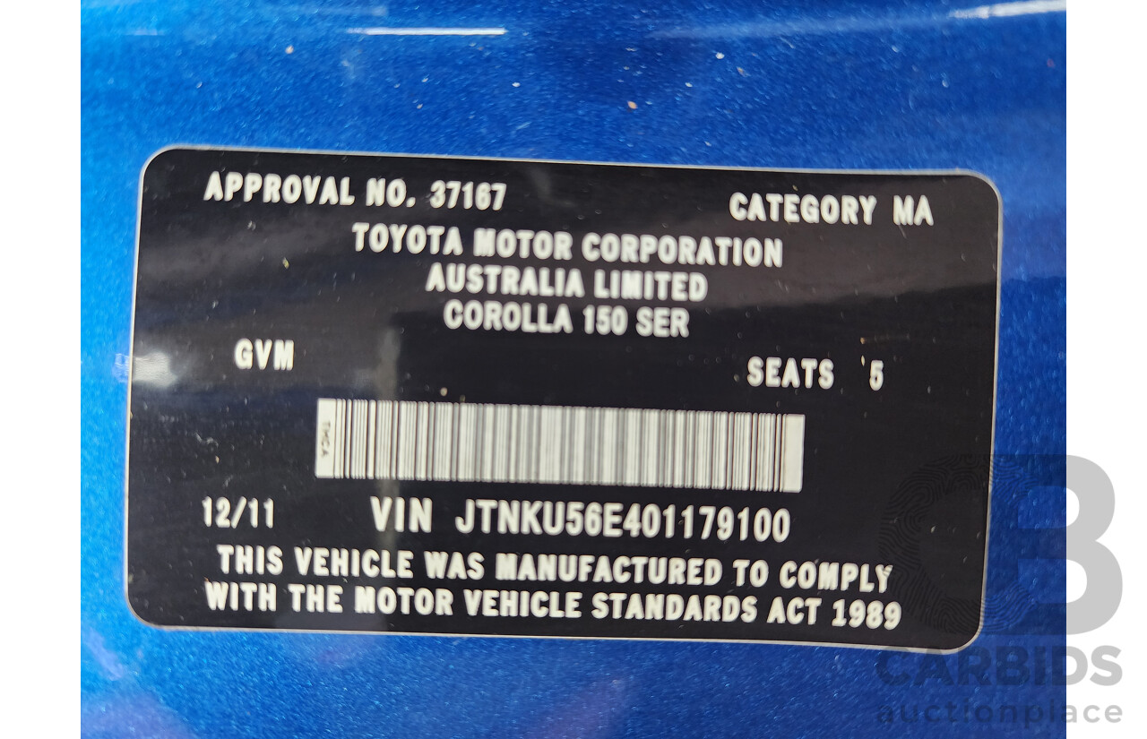 12/2011 Toyota Corolla Ascent Sport ZRE152R MY11 5d Hatchback Blue 1.8L