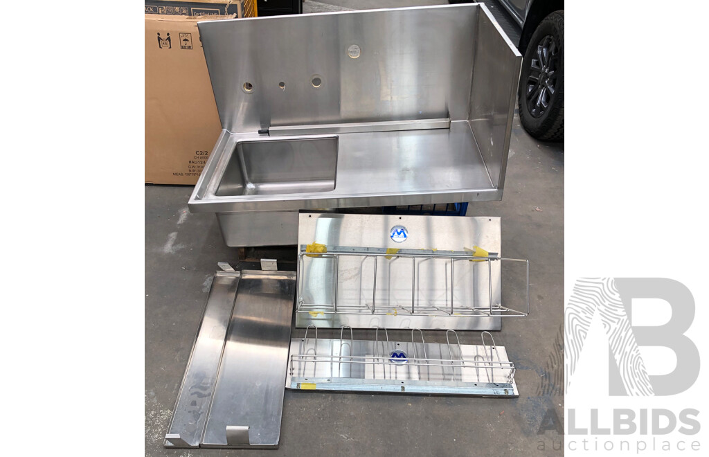Custom Made Commercial Stainless Sink with Wall Mount Shelves and Racks