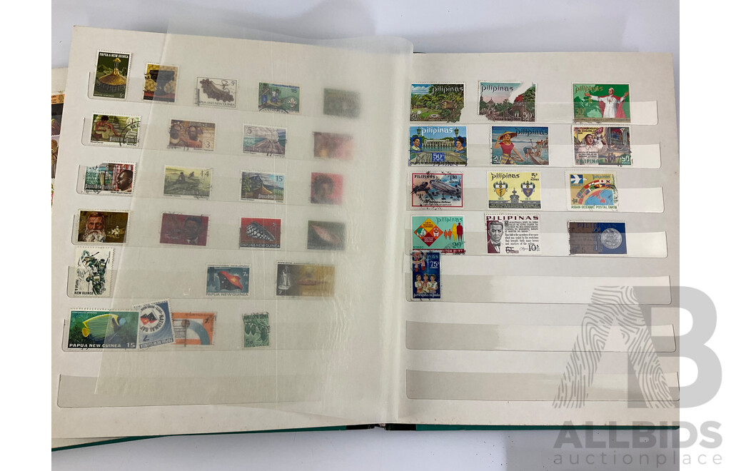 Three Albums of Cancelled International Stamps Including Australian Predecimal, Vietnam, Russia, Qatar, UAE, France, Thailand, New Zealand, Germany, PNG, Rwanda and More