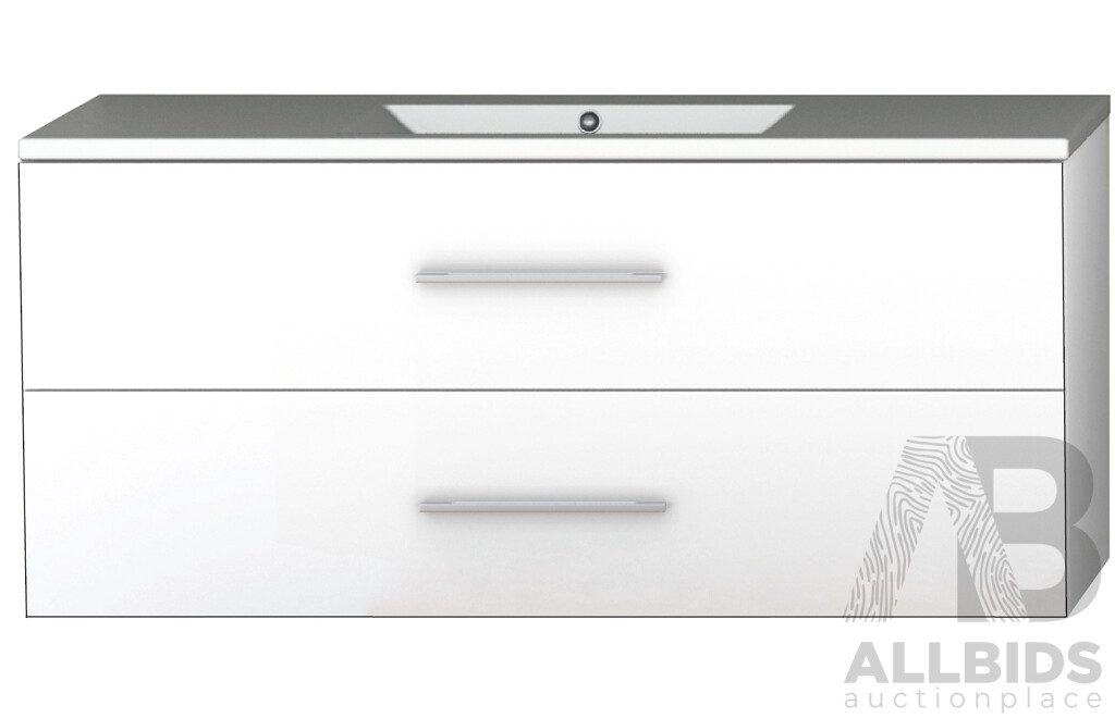 Forme Blade 1200mm Wall Hung Vanity(White) with Polymarble Vanity Top Basin(White) - Brand New - ORP $1300.00