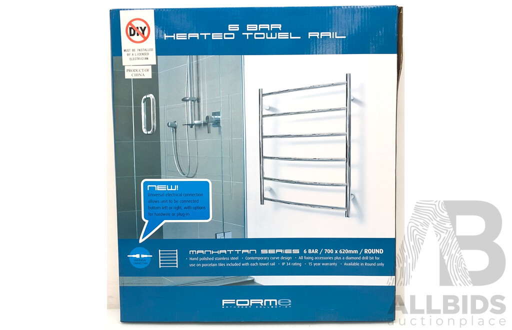 Forme Manhattan Series Round Six Bar Heated Towel Rail - 700mm - Brand New - ORP $600.00