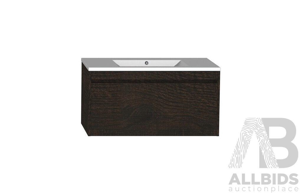 Forme Madrid 900mm Wall Hung VanityDark Chocolate) with Porcelain Basin Top(White)  - Brand New - ORP $1400.00