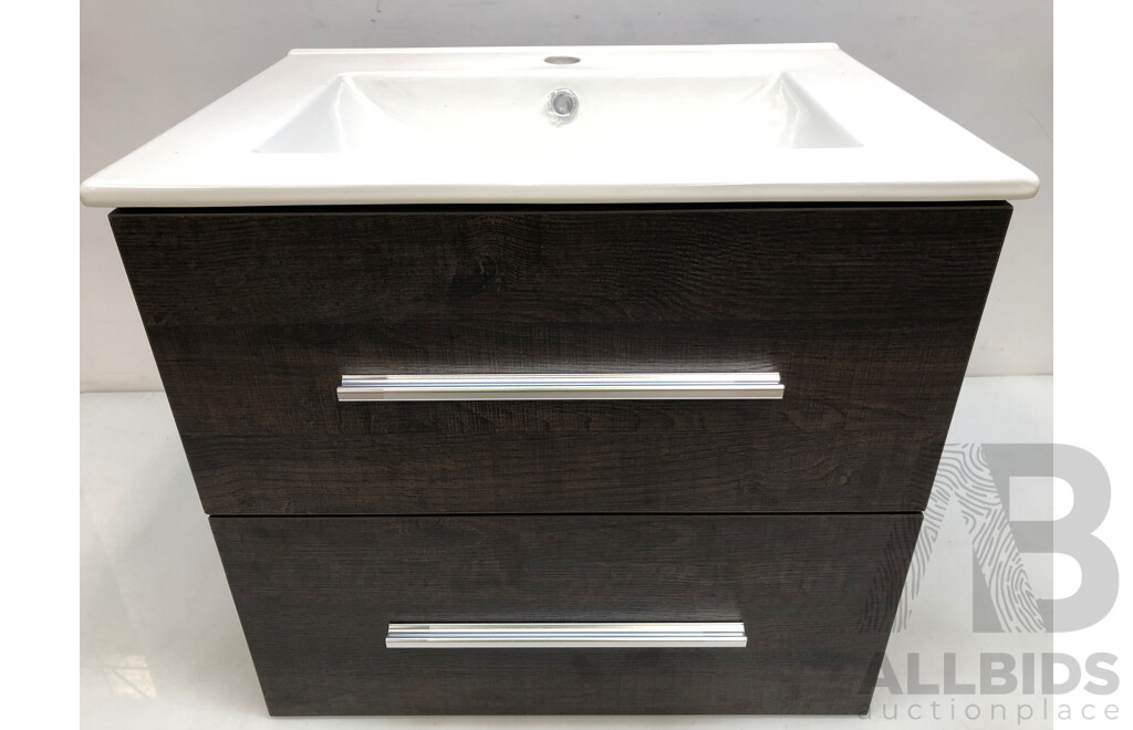 Forme Blade 600mm Wall Hung Vanity(Dark Chocolate) with Gateway Vanity Top Basin(White) - Brand New - ORP $580.00