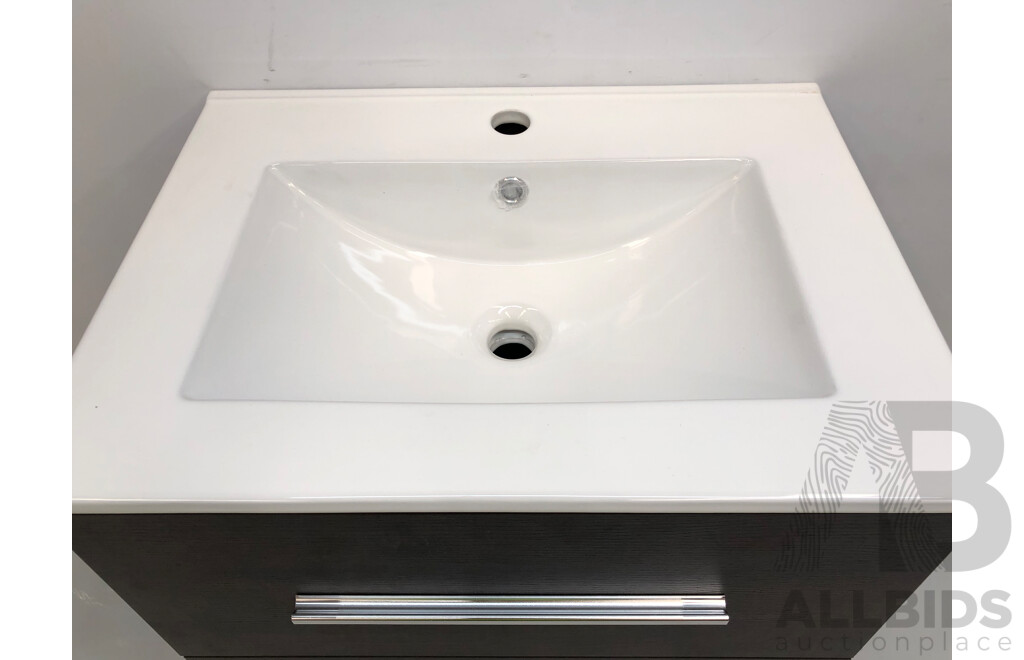 Forme Blade 600mm Wall Hung Vanity(Dark Chocolate) with Gateway Vanity Top Basin(White) - Brand New - ORP $580.00