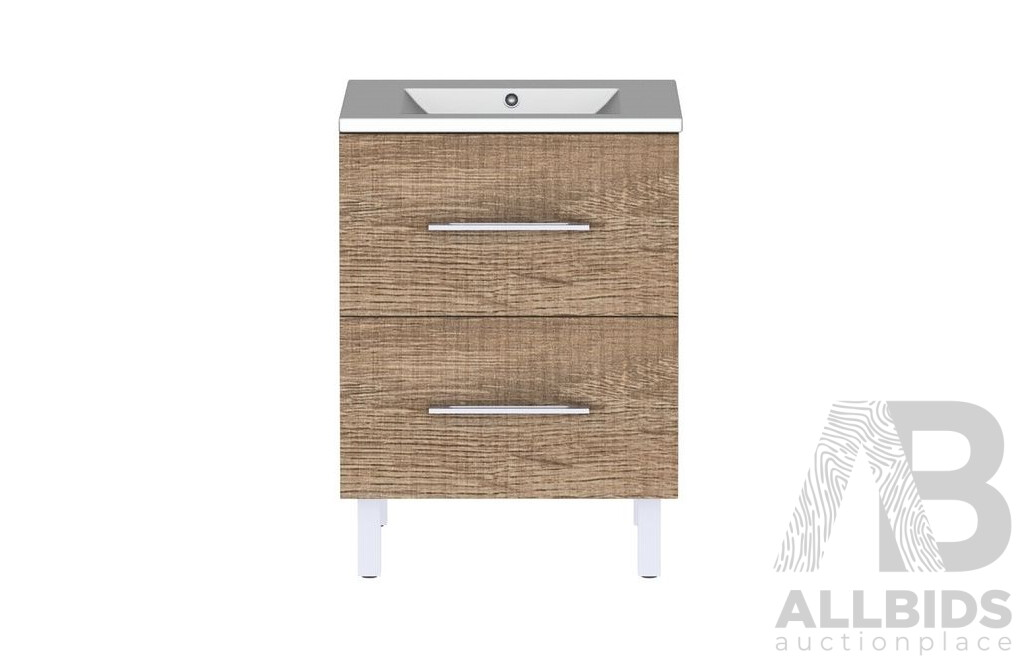 Forme Blade 600mm Freestanding Vanity(Walnut) with Gateway Vanity Top Basin(White) - Brand New - ORP $580.00