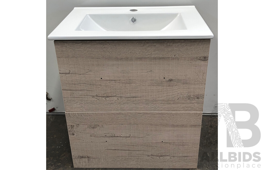 Forme Blade 600mm Freestanding Vanity(Light Ash) with Gateway Vanity Top Basin(White) - Brand New - ORP $580.00