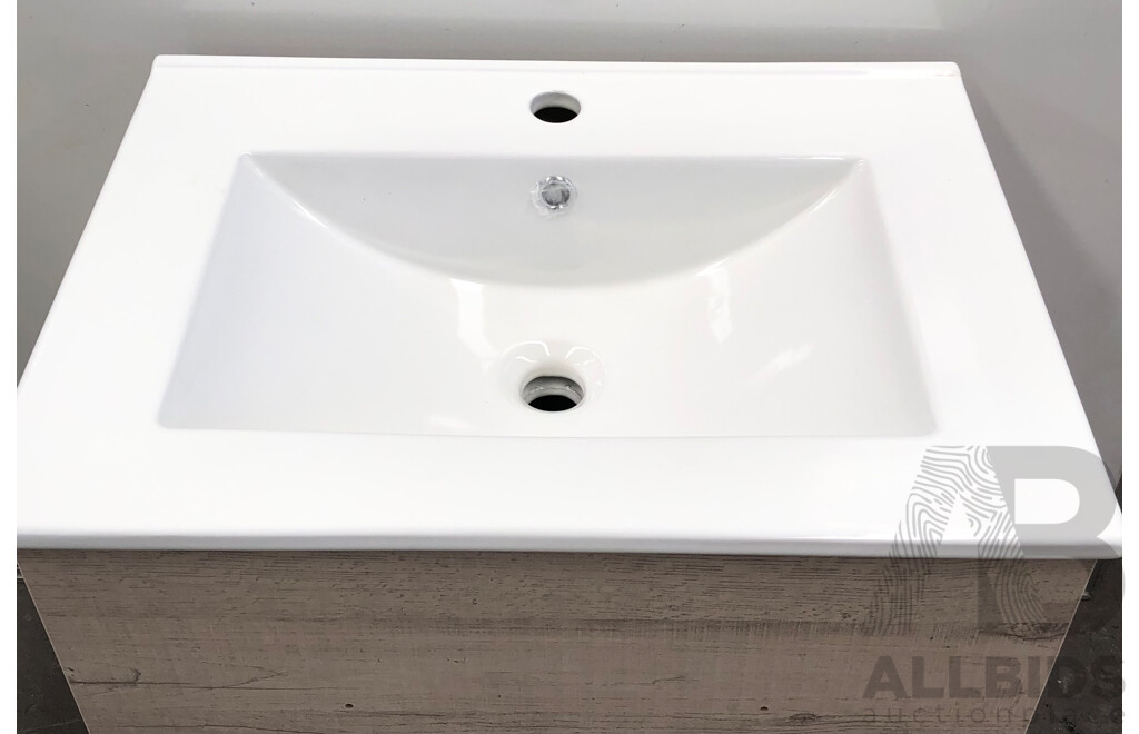 Forme Blade 600mm Freestanding Vanity(Light Ash) with Gateway Vanity Top Basin(White) - Brand New - ORP $580.00