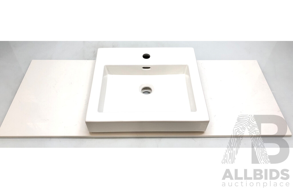 Forme Blade 900mm Wall Hung Vanity(White) with Artificial Stone Top(Victoria Grey) and White Basin - Brand New - ORP $1100.00