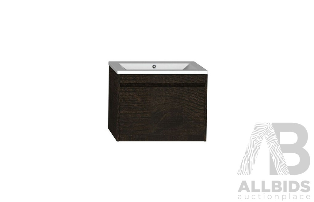 Forme Madrid 600mm Wall Hung Vanity(Dark Chocolate) with Poly Marble Basin Top(White)  - Brand New - ORP $1200.00