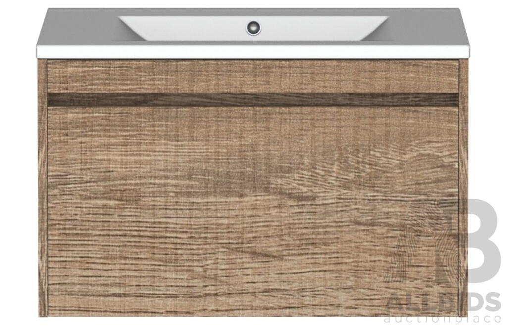 Forme Madrid 750mm Wall Hung Vanity(Walnut) with Poly Marble Basin Top(White)  - Brand New - ORP $1500.00