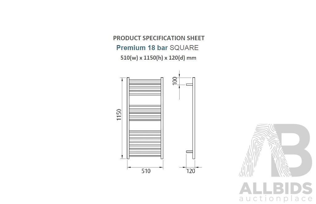 Forme 18 Bar Stainless Steel Premium Heated Towel Rail(Square) - 1150mm - Brand New - ORP $1580.00
