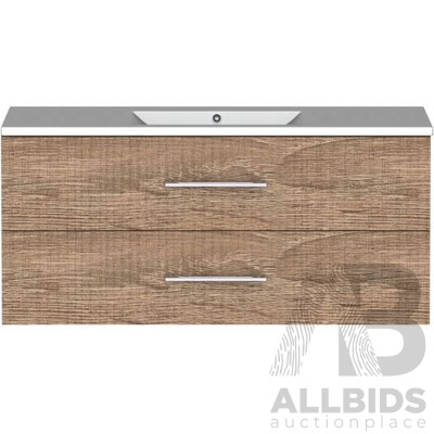 Forme Blade 1200mm Freestanding Vanity(Walnut) with Polymarble Vanity Top Basin(White) - Brand New - ORP $1300.00