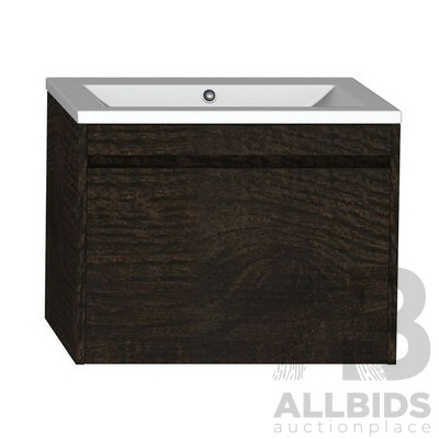 Forme Madrid 600mm Wall Hung Vanity(Dark Chocolate) with Poly Marble Basin Top(White)  - Brand New - ORP $1200.00
