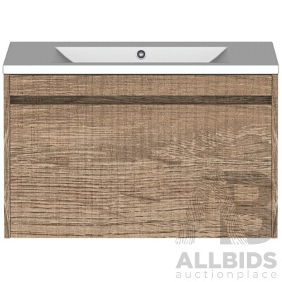 Forme Madrid 750mm Wall Hung Vanity(Walnut) with Poly Marble Basin Top(White)  - Brand New - ORP $1500.00